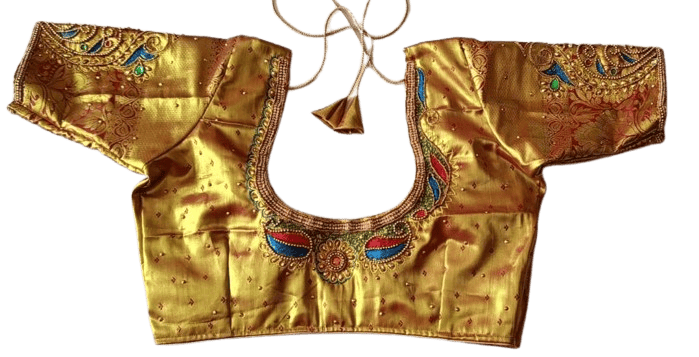 Golden Tissue Zari Embroidery Work Blouse