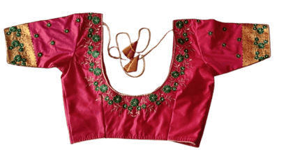 Pink and Green Embroidered Cotton Blouse Pink and Green Embroidered Cotton Blouse