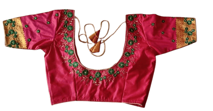 Pink and Green Embroidered Cotton Blouse