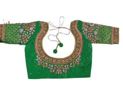 Green maggam work blouse with intricate embroidery Green maggam work blouse with intricate embroidery