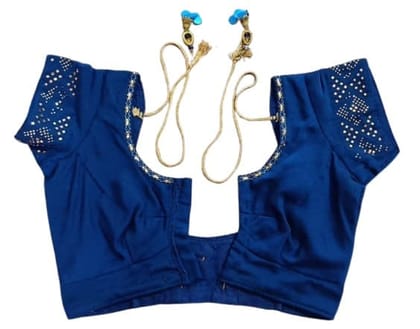 SUJATHA LADIES TAILORS GARMENT MANUFACTURING-Readymade Cotton Silk Saree Blouse with Stone Work and Elbow Sleeves SUJATHA LADIES TAILORS GARMENT MANUFACTURING-Readymade Cotton Silk Saree Blouse with Stone Work and Elbow Sleeves