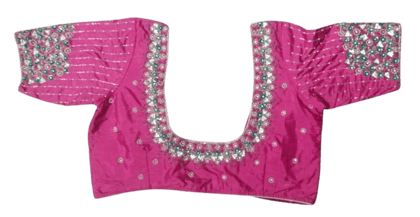 Embroidered magenta pink color blouse with zari and stone work Embroidered magenta pink color blouse with zari and stone work