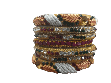 Gold Plated Kundan and Pearl Bangle Set