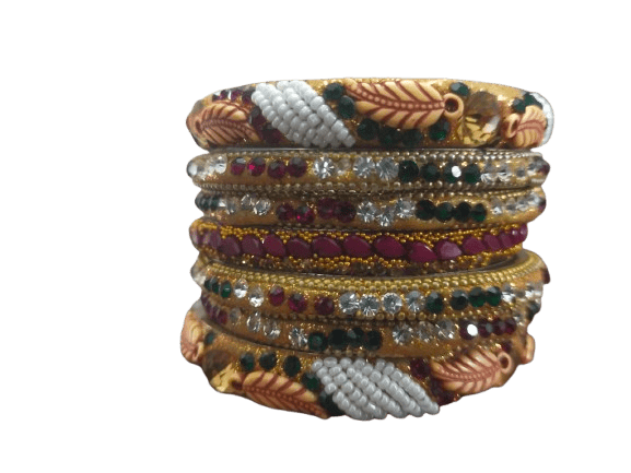 Gold Plated Kundan and Pearl Bangle Set