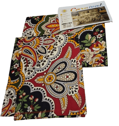 Single Bed Sheet with 2 Pillow Covers - Paisley Floral Print - 100% Cotton - Red Single Bed Sheet with 2 Pillow Covers - Paisley Floral Print - 100% Cotton - Red