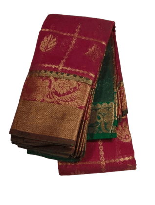 Red and Green Banaras silk Saree with Golden Border Red and Green Banaras silk Saree with Golden Border
