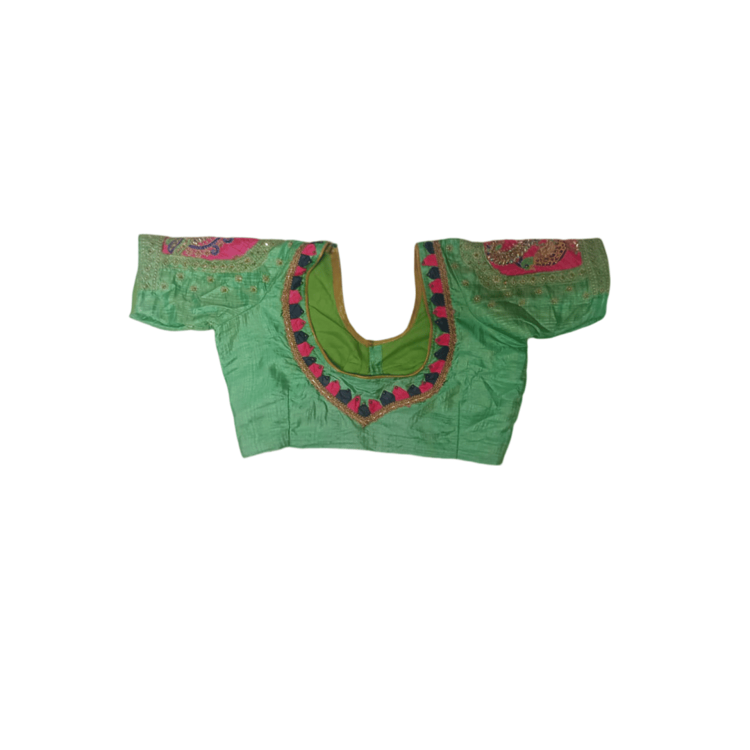Green Silk Blouse With Embroidery Work