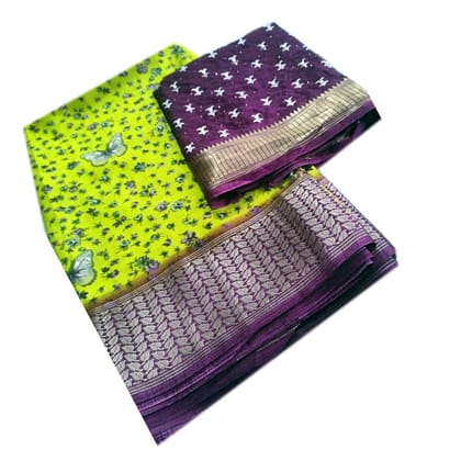 Green and Purple Floral Saree with Blouse Piece Green and Purple Floral Saree with Blouse Piece