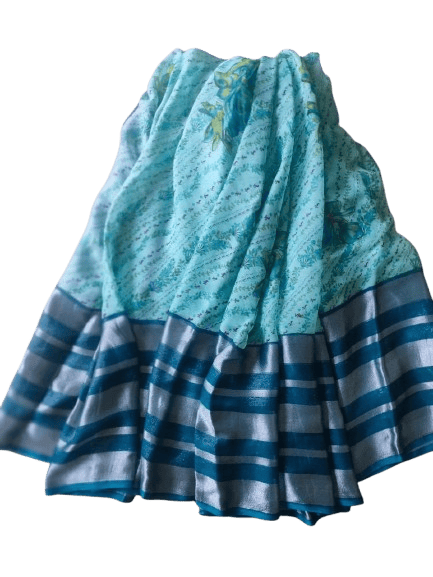 Blue Georgette Saree With Silver Zari Border