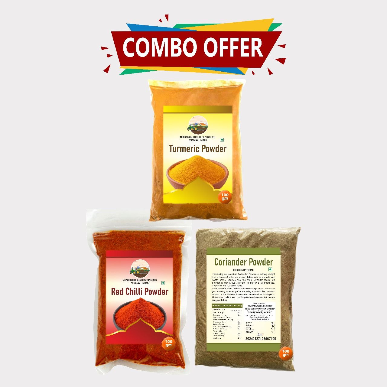 Combo of Red Chilli,Turmeric and Coriander Powder