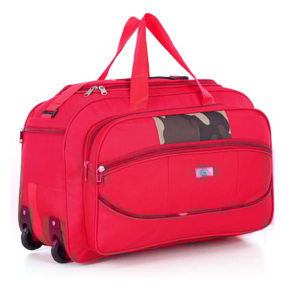 Red Wheeled Duffel Bag with Camo Detail
