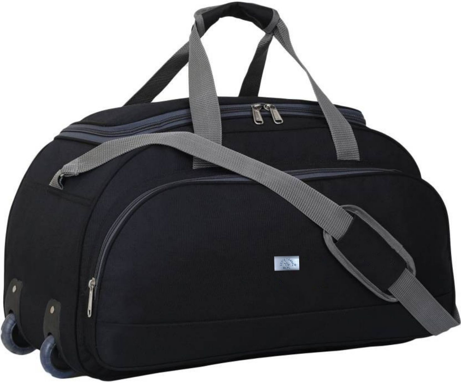  Black Wheeled Duffel Bag with Grey Accents