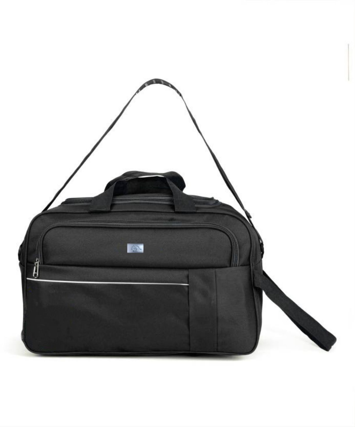  Black Polyester Travel Duffel Bag with Adjustable Shoulder Strap and Front Zippered Pocket