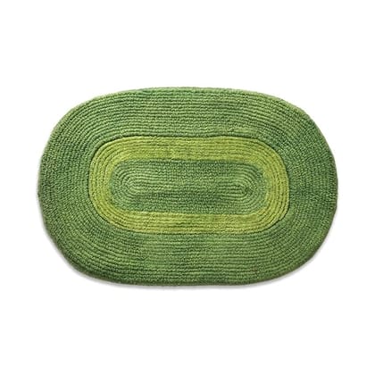 Hand-Crafted Oval Cotton Rug with a Vibrant Green Border