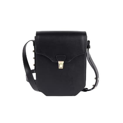 Black leather crossbody bag with gold hardware Black leather crossbody bag with gold hardware
