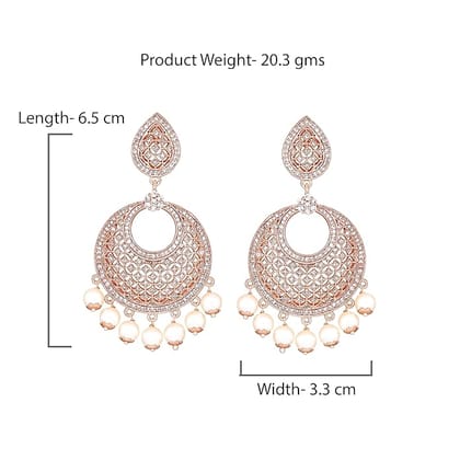 Stunning Cubic Zirconia Chandbali Earrings with Pearls in Rose Gold Plating Stunning Cubic Zirconia Chandbali Earrings with Pearls in Rose Gold Plating