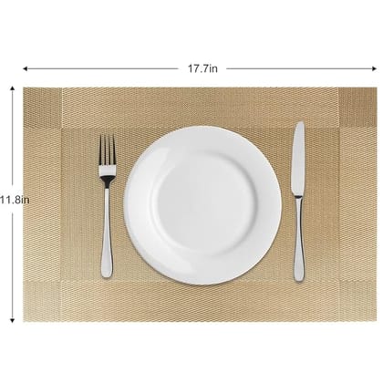 Placemats for Dining Table Set of 4 - Heat Resistant Washable PVC Place Mats - Non-Slip Table Mats for Kitchen, Home, Party, Wedding (17.7" x 11.8", Gold) Placemats for Dining Table Set of 4 - Heat Resistant Washable PVC Place Mats - Non-Slip Table Mats for Kitchen, Home, Party, Wedding (17.7" x 11.8", Gold)