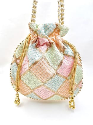 Potli Bag: Handcrafted Ethnic Indian Potli Bag with Pearl Beaded Drawstring for Women (Multicolor) Potli Bag: Handcrafted Ethnic Indian Potli Bag with Pearl Beaded Drawstring for Women (Multicolor)