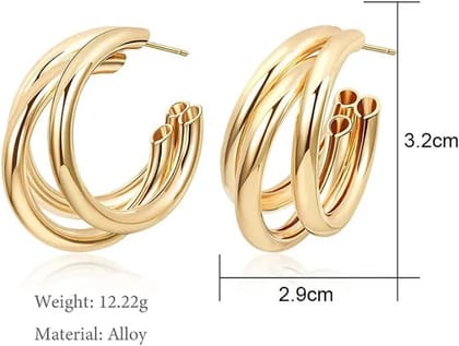 Gold Triple Hoop Earrings for Women, 14K Gold Plated Statement Earrings, Fashion Jewelry for Girls, Gold Triple Hoop Earrings for Women, 14K Gold Plated Statement Earrings, Fashion Jewelry for Girls,