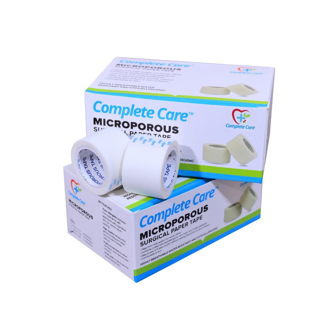 Complete Care Microporous Surgical Paper Tape 1 Inch x 5 Meter, Breathable & Skin-Friendly, Medical-Grade Adhesive, 12 Rolls In Each Pack