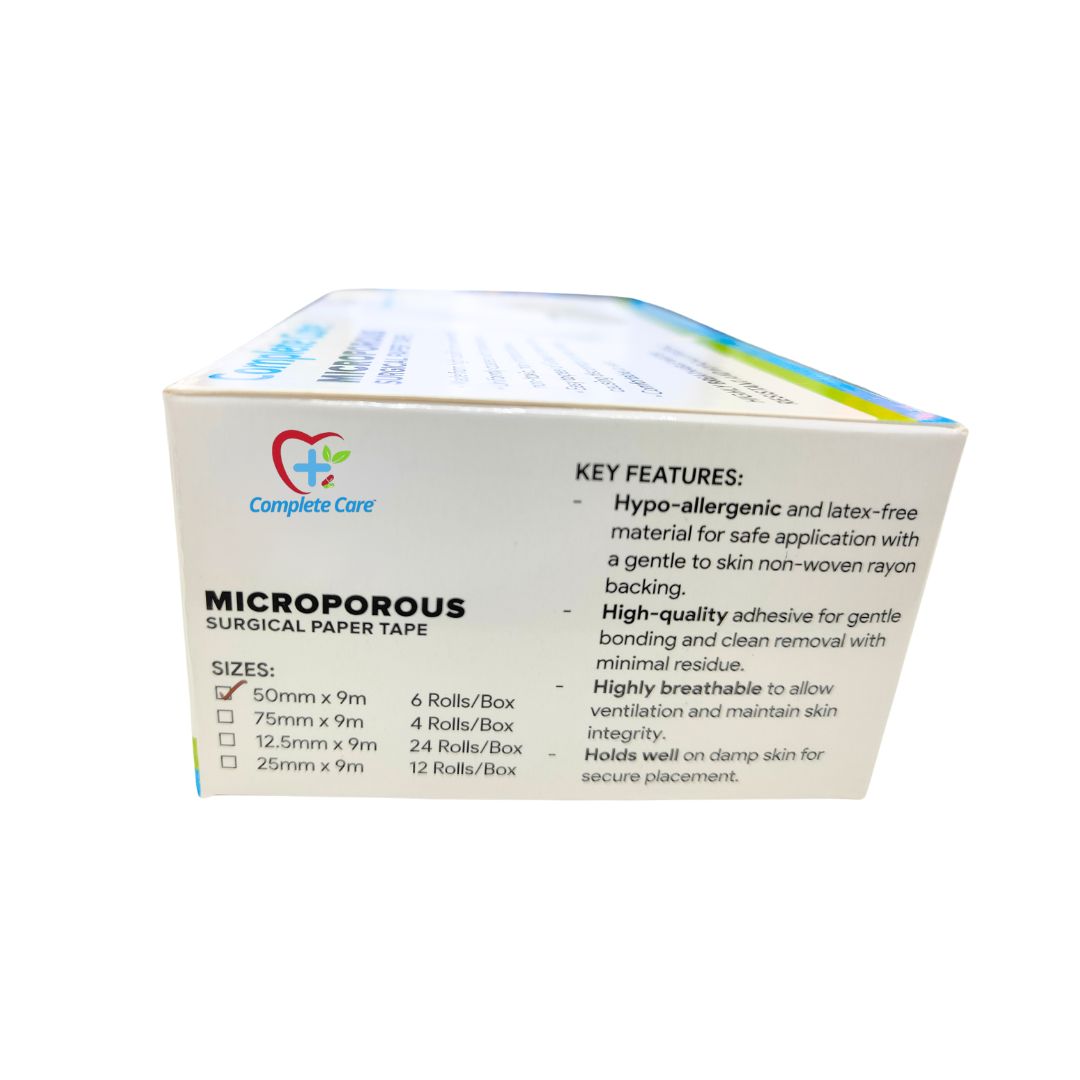 Complete Care Microporous Surgical Paper Tape 2 Inch x 9 Meter, Breathable & Skin-Friendly, Medical-Grade Adhesive, 6 Rolls In Each Pack