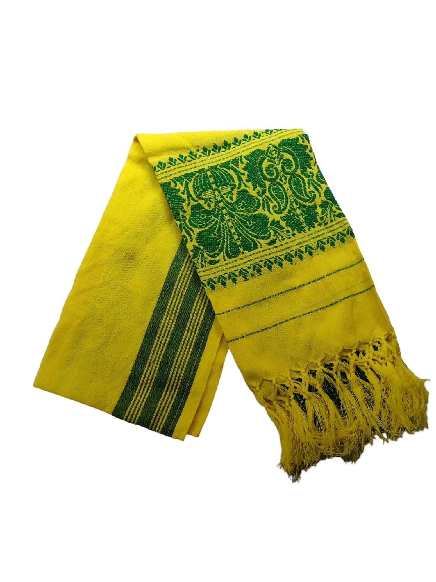 Lafabriqueind Pure Cotton Assamese Gamcha, Breathable gamcha for Men, Women | Heavy Design 60 GSM Bath Towel | Pack of 1, Size-23x58 inches, Yellow & Green
