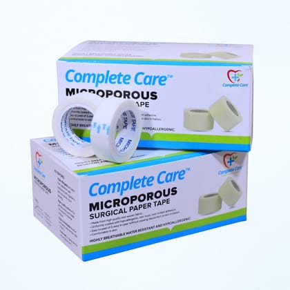 Complete Care Microporous Surgical Paper Tape 1/2 Inch x 9 Meter, Breathable & Skin-Friendly, Medical-Grade Adhesive, 24 Rolls In Each Pack
