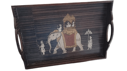 Handcrafted Wooden Tray with Intricate Elephant Design and Handles for Serving Food and Drinks Handcrafted Wooden Tray with Intricate Elephant Design and Handles for Serving Food and Drinks