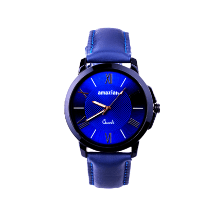 Mens Blue Dial Blue Leather Strap Quartz Wrist Watch Mens Blue Dial Blue Leather Strap Quartz Wrist Watch