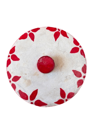 Hand-Painted Floral Wooden Pot Lid with Red Knob