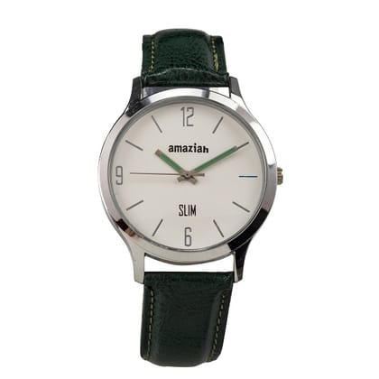 Mens Watch, Stylish Casual Quartz Wrist Watch with Green Leather Strap Mens Watch, Stylish Casual Quartz Wrist Watch with Green Leather Strap