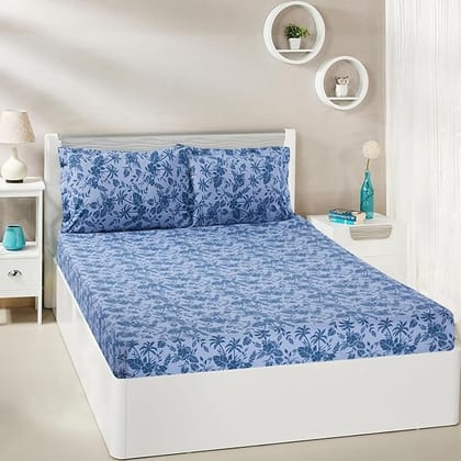  Blue and White Floral Pattern Bedding Set - 100% Cotton - Soft and Breathable - Machine Washable - Queen Size