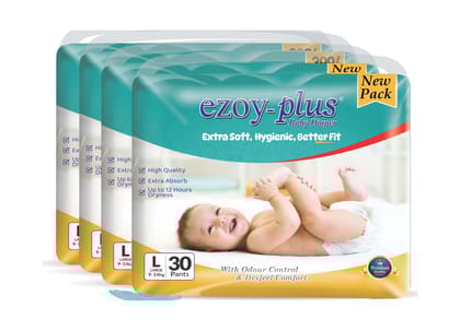 *EZOY-PLUS Baby Diapers - Extra Soft, Hygienic, Better Fit - Up to 12 Hours Dryness - Large (9-14 kg) - 120 Count