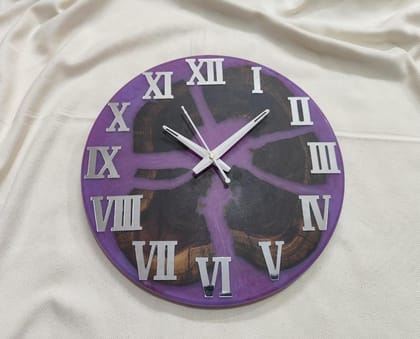 Unique Epoxy Resin Wood Wall Clock, Handmade Home Decor, Modern Design, Purple and Brown, 12 Inch Unique Epoxy Resin Wood Wall Clock, Handmade Home Decor, Modern Design, Purple and Brown, 12 Inch