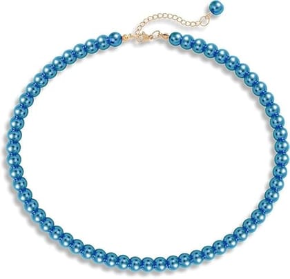 A V FASHION - Pearl Necklace For Girl and Women Blue Pearl Necklaces for Women, 8MM Beaded Choker Necklace 1 Layer Beaded Mala Fashion Jewellery A V FASHION - Pearl Necklace For Girl and Women Blue Pearl Necklaces for Women, 8MM Beaded Choker Necklace 1 Layer Beaded Mala Fashion Jewellery