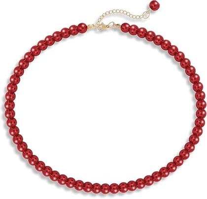 A V FASHION - Red Crystal Necklace For Girl and Women Crystal Necklaces for Women, 8MM Beaded Choker Necklace 1 Layer Beaded Mala Fashion Jewellery A V FASHION - Red Crystal Necklace For Girl and Women Crystal Necklaces for Women, 8MM Beaded Choker Necklace 1 Layer Beaded Mala Fashion Jewellery