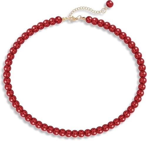 A V FASHION - Red Crystal Necklace For Girl and Women Crystal Necklaces for Women, 8MM Beaded Choker Necklace 1 Layer Beaded Mala Fashion Jewellery