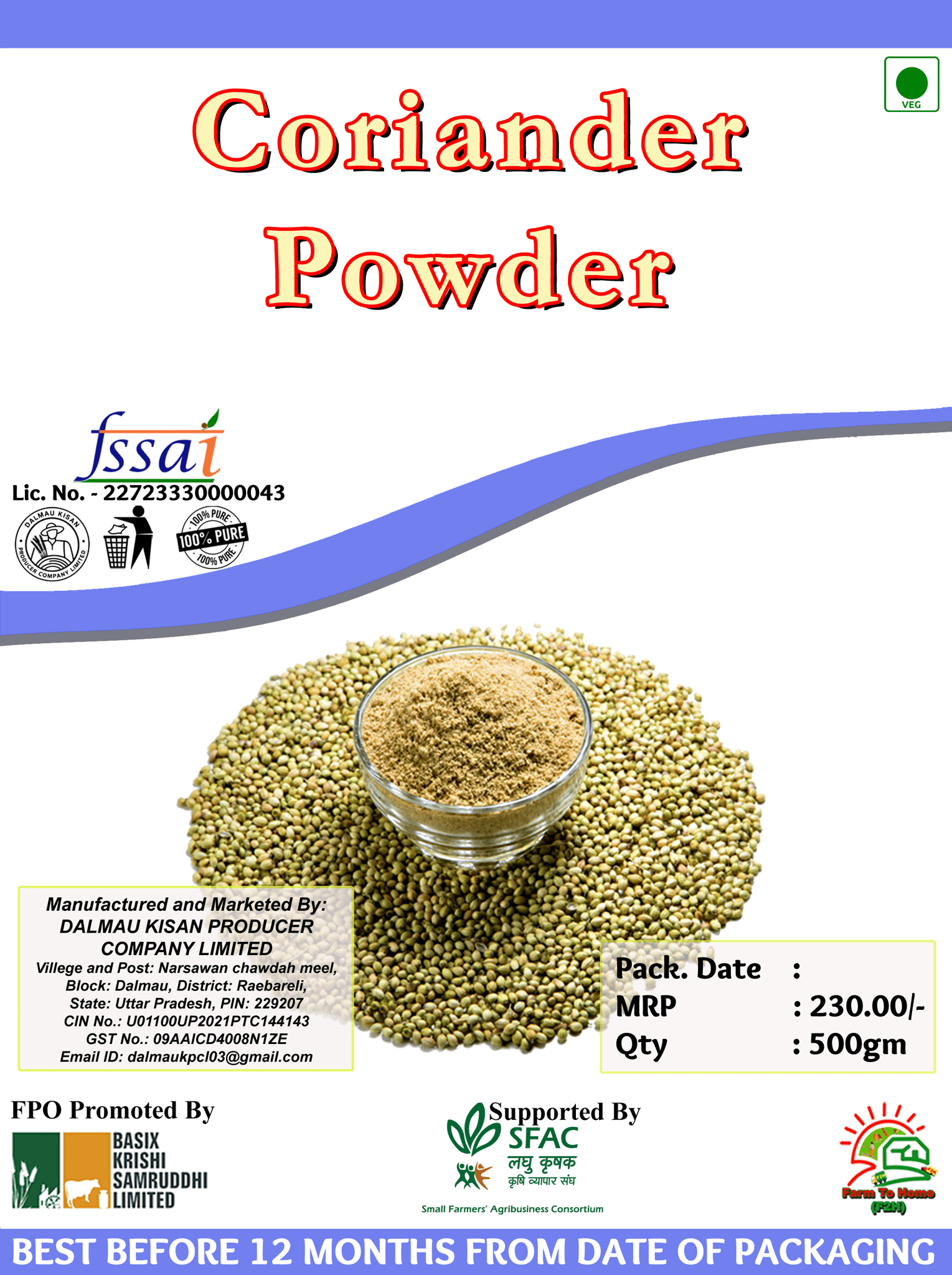 Coriander Powder - 500gm Pack - 100% Pure and Natural