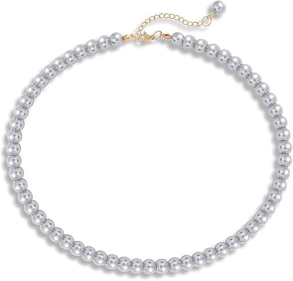 A V FASHION - Pearl Necklace For Girl and Women Gray Pearl Necklaces for Women, 8MM Beaded Choker Necklace 1 Layer Beaded Mala Fashion Jewellery A V FASHION - Pearl Necklace For Girl and Women Gray Pearl Necklaces for Women, 8MM Beaded Choker Necklace 1 Layer Beaded Mala Fashion Jewellery