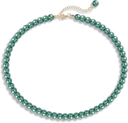 A V FASHION - Pearl Necklace For Girl and Women Green Pearl Necklaces for Women, 8MM Beaded Choker Necklace 1 Layer Beaded Mala Fashion Jewellery A V FASHION - Pearl Necklace For Girl and Women Green Pearl Necklaces for Women, 8MM Beaded Choker Necklace 1 Layer Beaded Mala Fashion Jewellery