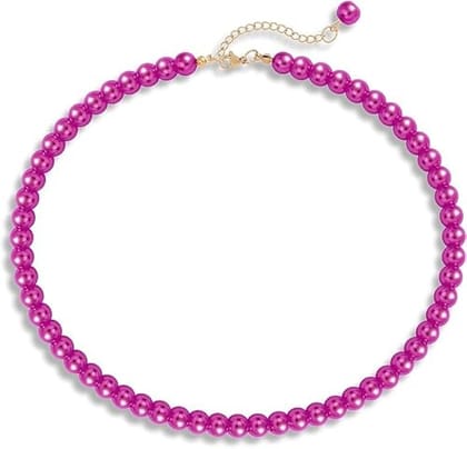 A V FASHION - Pearl Necklace For Girl and Women Pink Pearl Necklaces for Women, 8MM Beaded Choker Necklace 1 Layer Beaded Mala Fashion Jewellery A V FASHION - Pearl Necklace For Girl and Women Pink Pearl Necklaces for Women, 8MM Beaded Choker Necklace 1 Layer Beaded Mala Fashion Jewellery