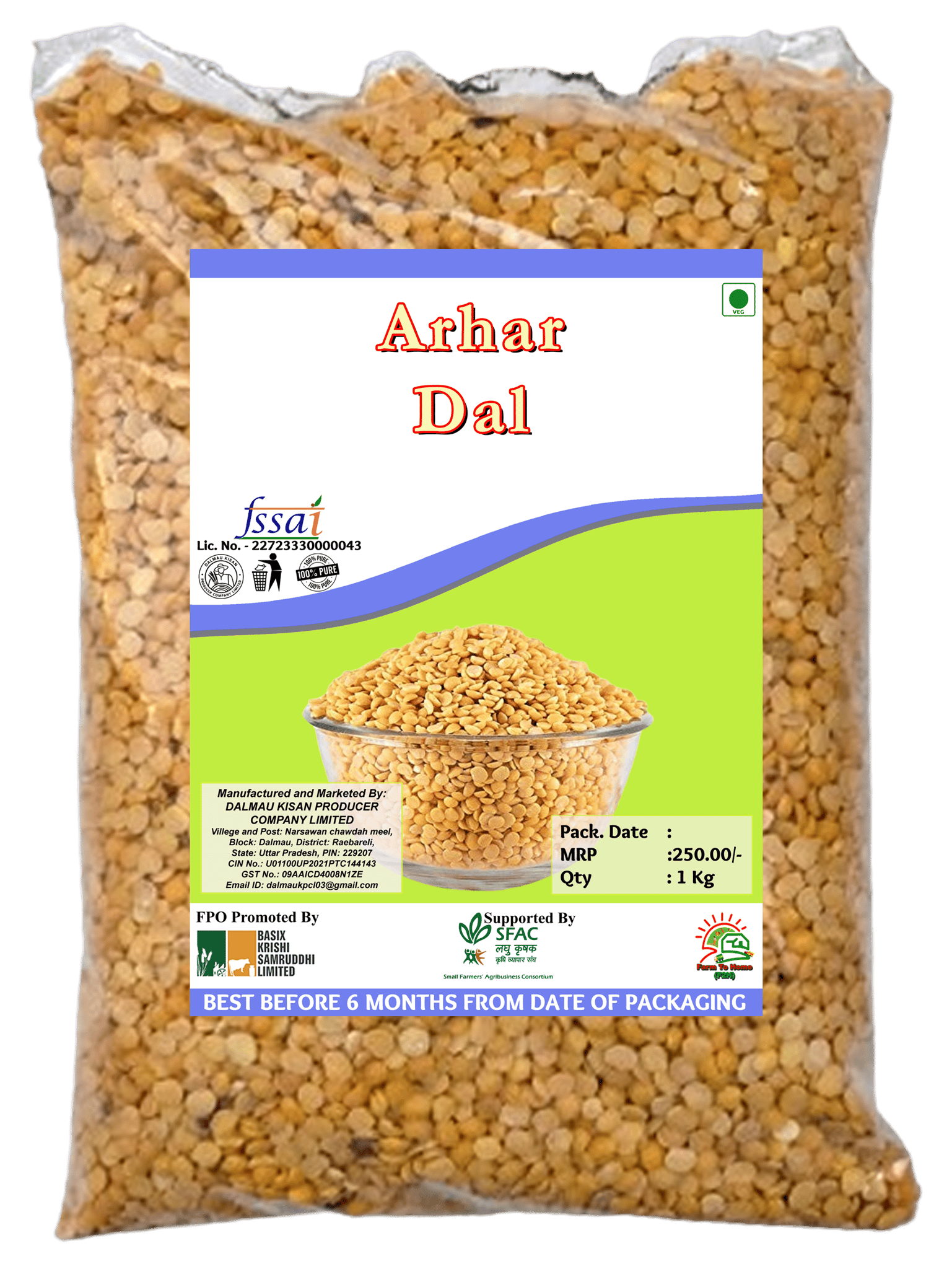 Arhar Dal, 1 Kg, 100% Pure, FSSAI Approved, Best Before 6 Months from Date of Packaging
