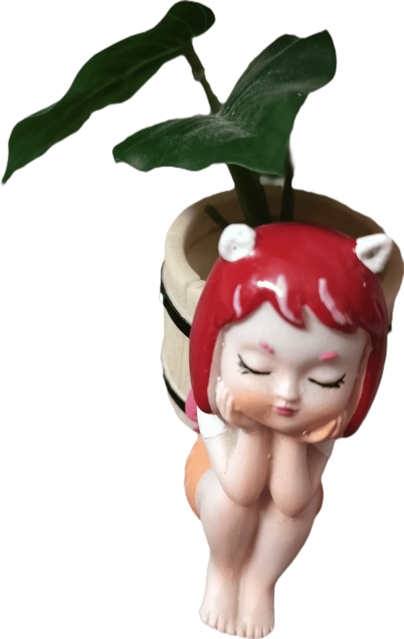 Cute Girl Potted Planter with Aipan art Decoration, Sleeping Baby Planter, Home Decor, Gift