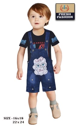 Fresh Fashion Baby Boy's Denim Dungaree Set with Cute Animal Applique Fresh Fashion Baby Boy's Denim Dungaree Set with Cute Animal Applique