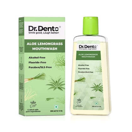 Dr.Dento Aloe Vera Lemongrass Mouthwash - 300ml | Fresh Breath | No Artificial Flavors & Colors | Alcohol-Free Mouthwash for Men, Women & Kids | Fights Germs (Aloe Lemongrass, 300ml)