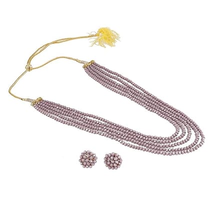 Manbhar Gems - Crystal Gemstone Beads Necklace Set for girl and Women 5 Purple  layer Mala With Stud Earring stylish traditional Beaded Fashion jewellery