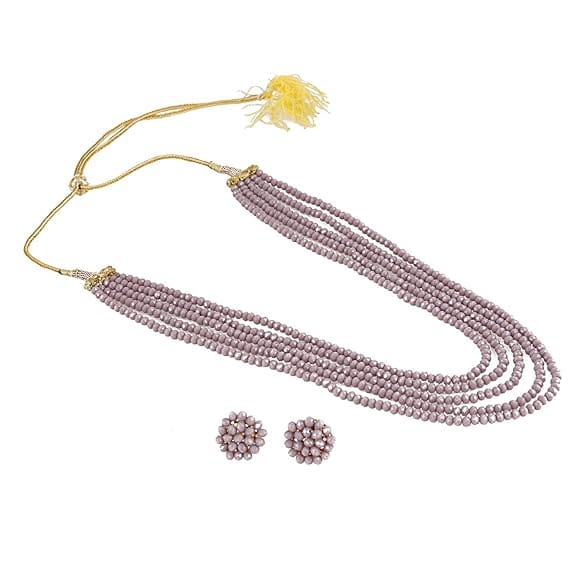 Manbhar Gems - Crystal Gemstone Beads Necklace Set for girl and Women 5 Purple  layer Mala With Stud Earring stylish traditional Beaded Fashion jewellery
