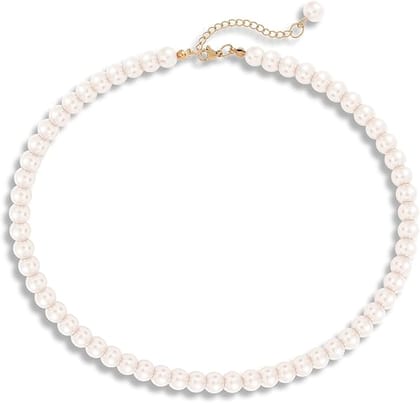 A V FASHION - Pearl Necklace For Girl and Women White Pearl Necklaces for Women, 8MM Beaded Choker Necklace 1 Layer Beaded Mala Fashion Jewellery A V FASHION - Pearl Necklace For Girl and Women White Pearl Necklaces for Women, 8MM Beaded Choker Necklace 1 Layer Beaded Mala Fashion Jewellery