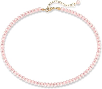 A V FASHION - Pearl Necklace For Girl and Women Pink Pearl Necklaces for Women, 8MM 16 Inch Beaded Choker Necklace 1 Layer Beaded Mala Fashion Jewellery A V FASHION - Pearl Necklace For Girl and Women Pink Pearl Necklaces for Women, 8MM 16 Inch Beaded Choker Necklace 1 Layer Beaded Mala Fashion Jewellery