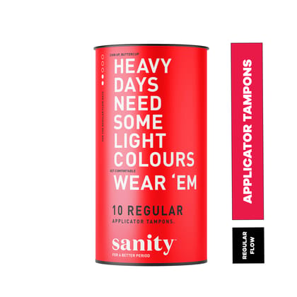 Sanity Regular Applicator Tampons – Light to Medium Flow | Safe Period Protection | Pack of 10 (1×10 Tampons)